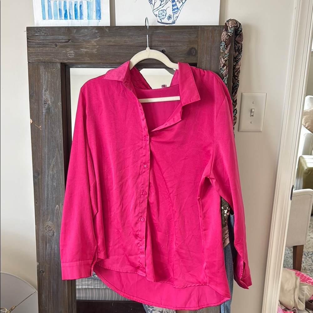 Amazon Pink Notched Collar Button Down Shirt